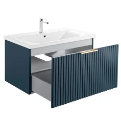 Bain-Bain Meuble sous vasque prémonté 1 tiroir bleu 80 cm STRIA -
