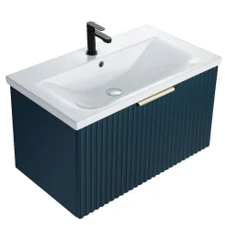 Bain-Bain Meuble sous vasque prémonté 1 tiroir bleu 80 cm STRIA -