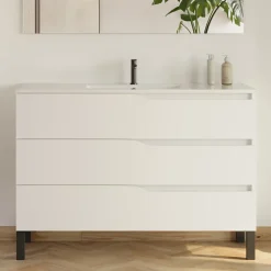 Cosyneo Meuble sous vasque seul, 3 tiroirs, 120cm, simple vasque - blanc mat - MATA