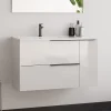Meuble Sous Lavabo|Cosyneo Meuble sous vasque seul, 2 tiroirs et 1 porte, 80cm, vasque déportée à gauche, blanc laqué - KING