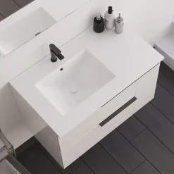 Meuble Sous Lavabo|Cosyneo Meuble sous vasque seul, 2 tiroirs et 1 porte, 80cm, vasque déportée à gauche, blanc laqué - KING
