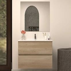 Cosyneo Meuble sous vasque seul, 2 tiroirs, 60cm, simple vasque - nebraska (chêne clair) - IDA