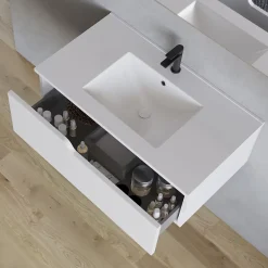 Cosyneo Meuble sous vasque seul, 1 tiroir, 80cm, simple vasque - blanc mat - CADIX
