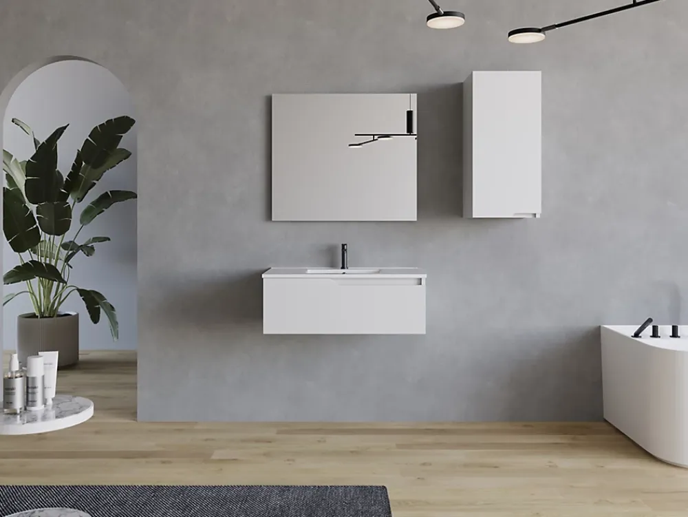 Cosyneo Meuble sous vasque seul, 1 tiroir, 80cm, simple vasque - blanc mat - CADIX
