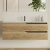 Meuble Sous Lavabo|Cosyneo Meuble sous vasque seul, 2 tiroirs, 120cm, simple vasque - madera miel (chêne clair) - LUNA