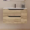 Meuble Sous Lavabo|Cosyneo Meuble sous vasque seul, 2 tiroirs et 1 porte, 80cm, vasque centrée - madera miel (bois clair) - ZARZA