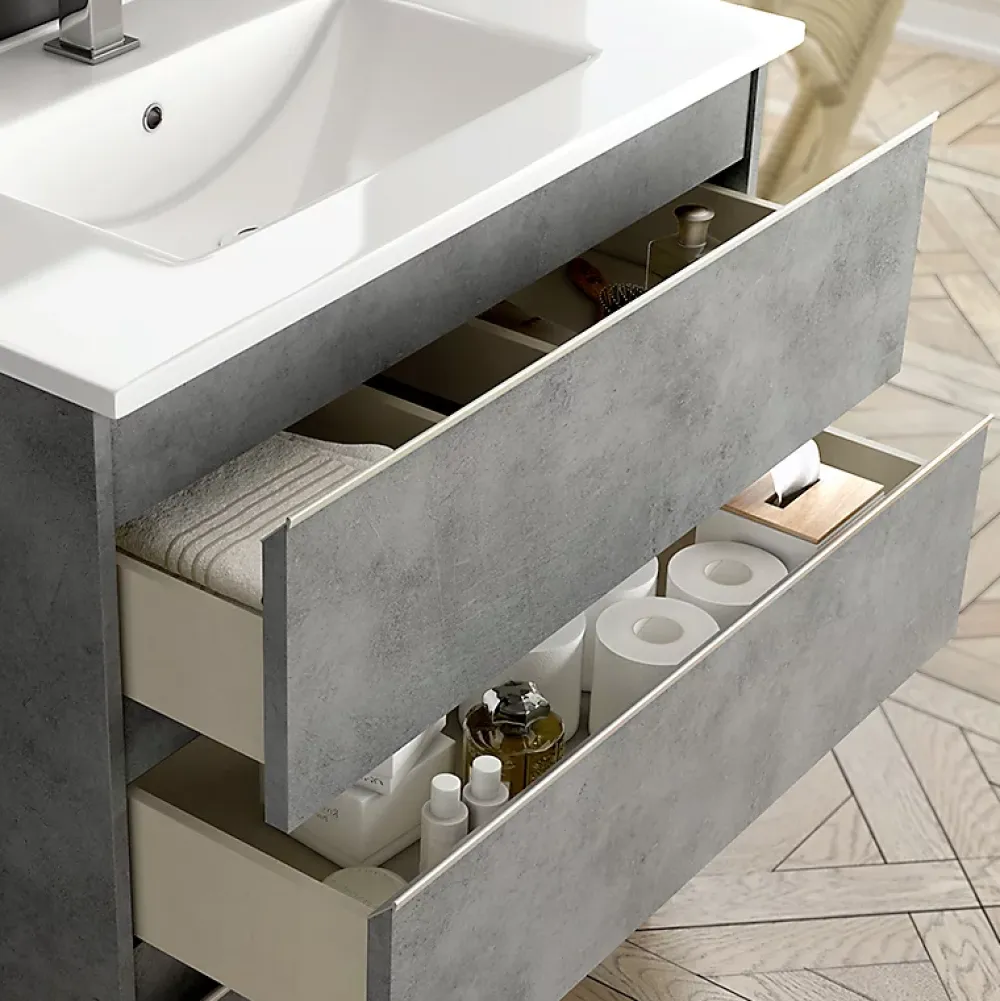 Cosyneo Meuble sous vasque seul, 3 tiroirs, 60cm, simple vasque - ciment (gris) - PALMA