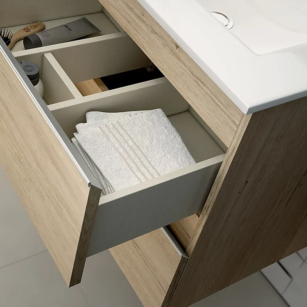 Cosyneo Meuble sous vasque seul, 3 tiroirs, 60cm, simple vasque - ciment (gris) - PALMA