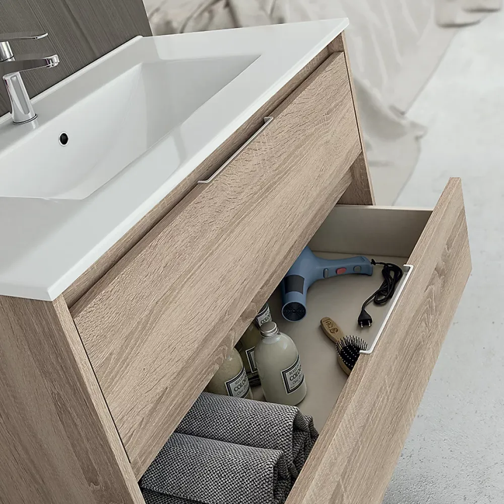 Cosyneo Meuble sous vasque seul, 2 tiroirs, 100cm, simple vasque - hibernian (bois blanchi) - IRIS