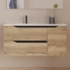 Cosyneo Meuble sous vasque seul, 2 tiroirs et 1 porte, 100cm, vasque déportée gauche - madera miel (bois clair) - ZARZA