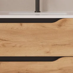 Cosyneo Meuble sous vasque seul, 2 tiroirs et 1 porte, 80cm, vasque déportée droite - roble (bois clair) - ZARZA