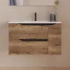 Meuble Sous Lavabo|Cosyneo Meuble sous vasque seul, 2 tiroirs et 1 porte, 80cm, vasque centrée - tabaco (bois foncé) - ZARZA