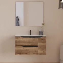 Meuble Sous Lavabo|Cosyneo Meuble sous vasque seul, 2 tiroirs et 1 porte, 80cm, vasque centrée - tabaco (bois foncé) - ZARZA