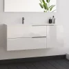 Meuble Sous Lavabo|Cosyneo Meuble sous vasque seul, 2 tiroirs et 1 porte, 120cm, vasque déportée à gauche, blanc laqué - KING