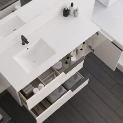 Meuble Sous Lavabo|Cosyneo Meuble sous vasque seul, 2 tiroirs et 1 porte, 120cm, vasque déportée à gauche, blanc laqué - KING