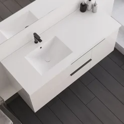 Meuble Sous Lavabo|Cosyneo Meuble sous vasque seul, 2 tiroirs et 1 porte, 120cm, vasque déportée à gauche, blanc laqué - KING