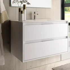 Meuble Sous Lavabo|Cosyneo Meuble sous vasque seul, 2 tiroirs, 80cm, simple vasque - blanc laqué - IRIS
