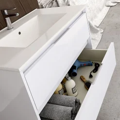 Meuble Sous Lavabo|Cosyneo Meuble sous vasque seul, 2 tiroirs, 80cm, simple vasque - blanc laqué - IRIS