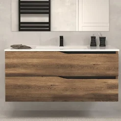 Cosyneo Meuble sous vasque seul, 2 tiroirs, 120cm, simple vasque - tabaco (chêne foncé) - LUNA