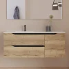 Cosyneo Meuble sous vasque seul, 2 tiroirs et 1 porte, 120cm, vasque déportée gauche - madera miel (bois clair) - ZARZA