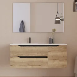 Cosyneo Meuble sous vasque seul, 2 tiroirs et 1 porte, 120cm, vasque déportée gauche - madera miel (bois clair) - ZARZA