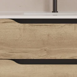 Cosyneo Meuble sous vasque seul, 2 tiroirs et 1 porte, 120cm, vasque déportée gauche - madera miel (bois clair) - ZARZA