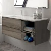 Cosyneo Meuble sous vasque seul, 2 tiroirs et 2 niches, 120cm, vasque déportée à gauche - britannia (chêne foncé) - OLYMPE