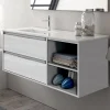 Cosyneo Meuble sous vasque seul, 2 tiroirs et 2 niches, 120cm, vasque déportée à gauche - hibernian (bois blanchi) - OLYMPE