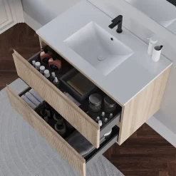Cosyneo Meuble sous vasque seul, 2 tiroirs, 70cm, simple vasque - cambrian (chêne clair) - RIBERA