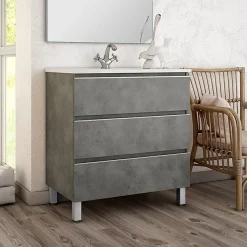 Cosyneo Meuble sous vasque seul, 3 tiroirs, 100cm, simple vasque - ciment (gris) - PALMA