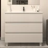 Cosyneo Meuble sous vasque seul, 3 tiroirs, 80cm, simple vasque - blanc brillant - MAYOR