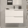 Cosyneo Meuble sous vasque seul, 2 tiroirs, 60cm, simple vasque - blanc mat - LUNA