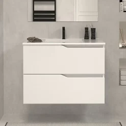 Cosyneo Meuble sous vasque seul, 2 tiroirs, 60cm, simple vasque - blanc mat - LUNA