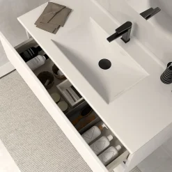 Cosyneo Meuble sous vasque seul, 2 tiroirs, 60cm, simple vasque - blanc mat - LUNA