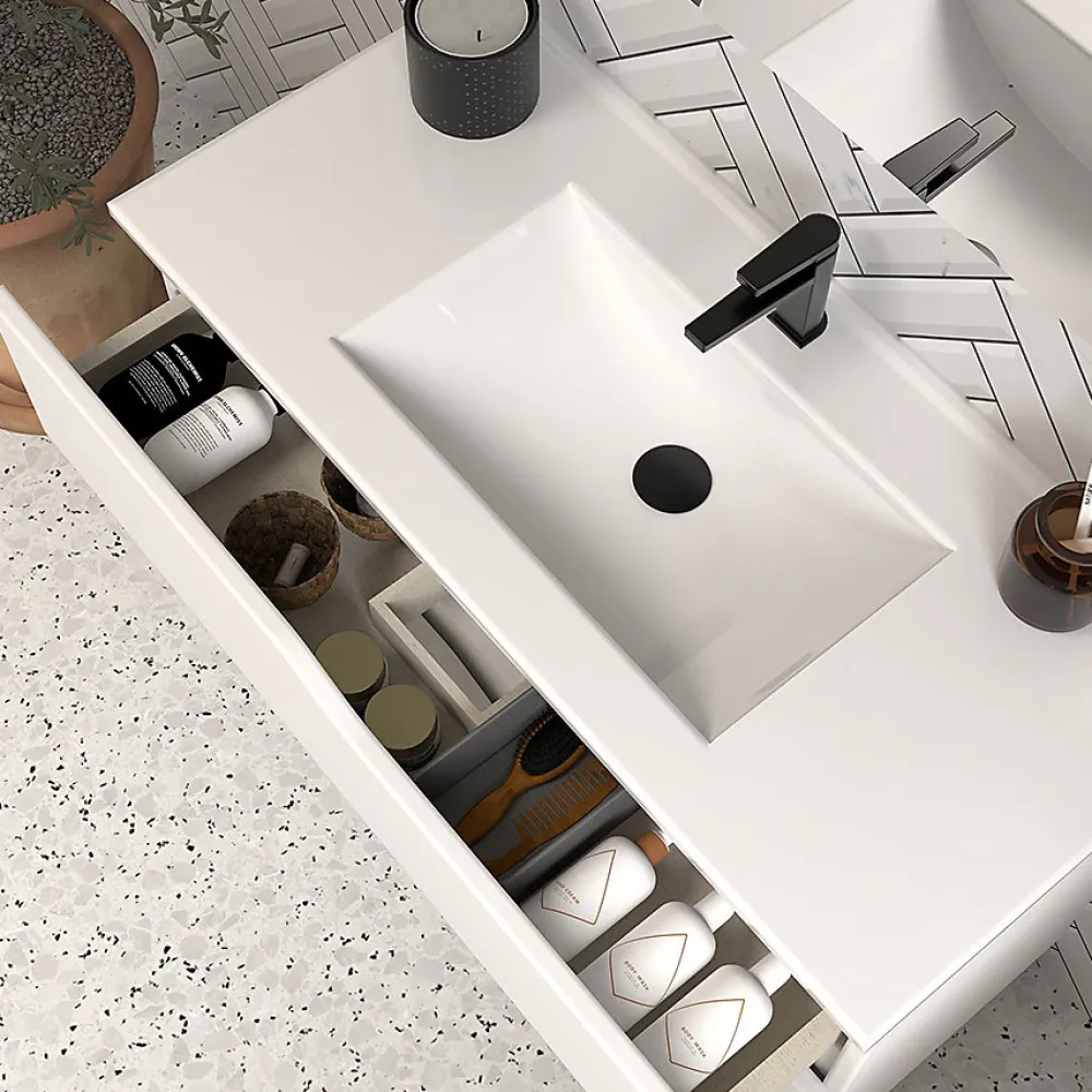 Cosyneo Meuble sous vasque seul, 3 tiroirs, 80cm, simple vasque - blanc mat - MATA