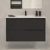 Meuble Sous Lavabo|Cosyneo Meuble sous vasque seul, 2 tiroirs, 90cm, simple vasque - noir - LUNA
