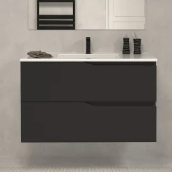 Meuble Sous Lavabo|Cosyneo Meuble sous vasque seul, 2 tiroirs, 90cm, simple vasque - noir - LUNA