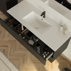 Meuble Sous Lavabo|Cosyneo Meuble sous vasque seul, 2 tiroirs, 90cm, simple vasque - noir - LUNA