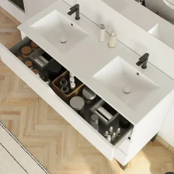 Meuble Sous Lavabo|Cosyneo Meuble sous vasque seul, 3 tiroirs, 120cm, double vasque - blanc mat - MATA