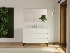 Meuble Sous Lavabo|Cosyneo Meuble sous vasque seul, 3 tiroirs, 120cm, double vasque - blanc mat - MATA