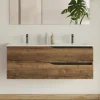 Cosyneo Meuble sous vasque seul, 2 tiroirs, 120cm, double vasque - tabaco (chêne foncé) - LUNA