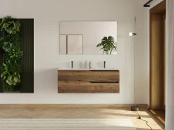 Cosyneo Meuble sous vasque seul, 2 tiroirs, 120cm, double vasque - tabaco (chêne foncé) - LUNA