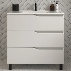 Cosyneo Meuble sous vasque seul, 3 tiroirs, 60cm, simple vasque - blanc mat - MATA
