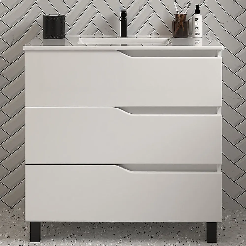 Cosyneo Meuble sous vasque seul, 3 tiroirs, 60cm, simple vasque - blanc mat - MATA