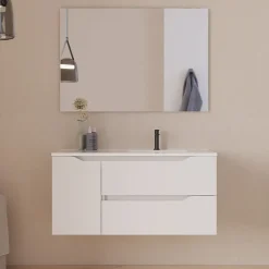 Meuble Sous Lavabo|Cosyneo Meuble sous vasque seul, 2 tiroirs et 1 porte, 100cm, vasque déportée droite - blanc mat - ZARZA