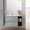Cosyneo Meuble sous vasque seul, 2 tiroirs et 2 niches, 80cm, vasque déportée à gauche - ciment (gris) - OLYMPE