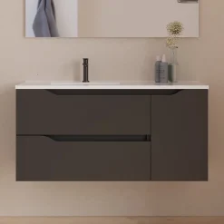 Meuble Sous Lavabo|Cosyneo Meuble sous vasque seul, 2 tiroirs et 1 porte, 100cm, vasque déportée gauche - noir - ZARZA
