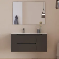 Meuble Sous Lavabo|Cosyneo Meuble sous vasque seul, 2 tiroirs et 1 porte, 100cm, vasque déportée gauche - noir - ZARZA