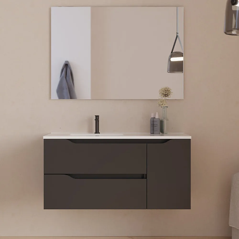 Meuble Sous Lavabo|Cosyneo Meuble sous vasque seul, 2 tiroirs et 1 porte, 100cm, vasque déportée gauche - noir - ZARZA