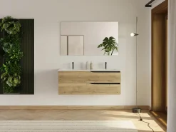Meuble Sous Lavabo|Cosyneo Meuble sous vasque seul, 2 tiroirs, 120cm, double vasque - madera miel (chêne clair) - LUNA